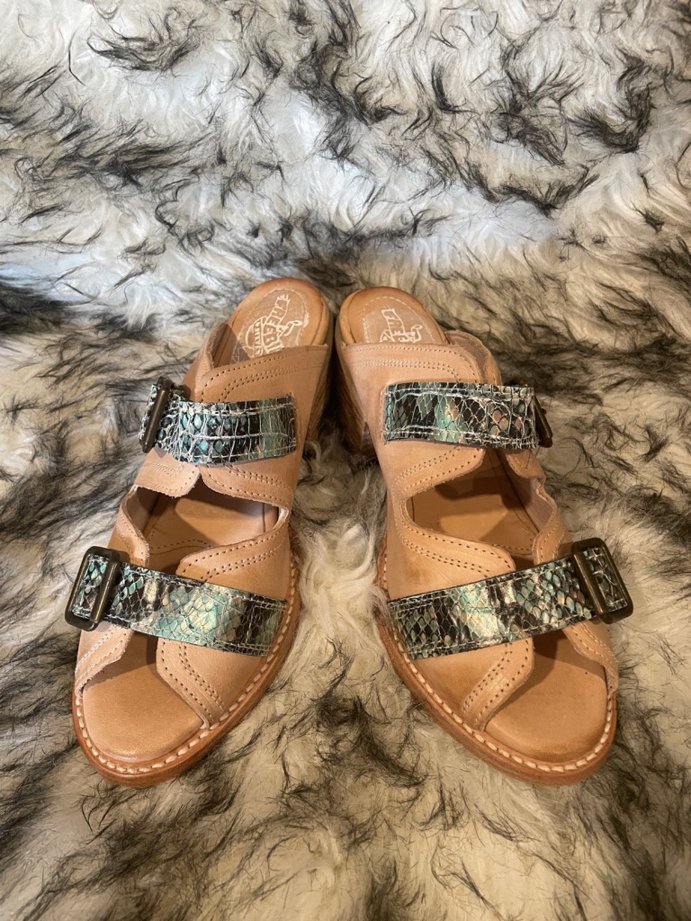 Freebird by Steven Tan Sandals with Iridescent Snake-Print Straps